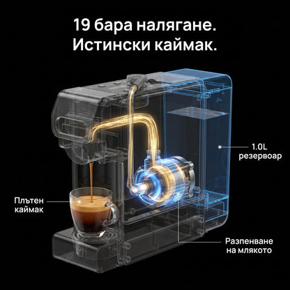 Еспресо машина 8 в 1 Oliver Voltz OV51171N8M — 19 bar, Разпенване на мляко, Черно/Инокс