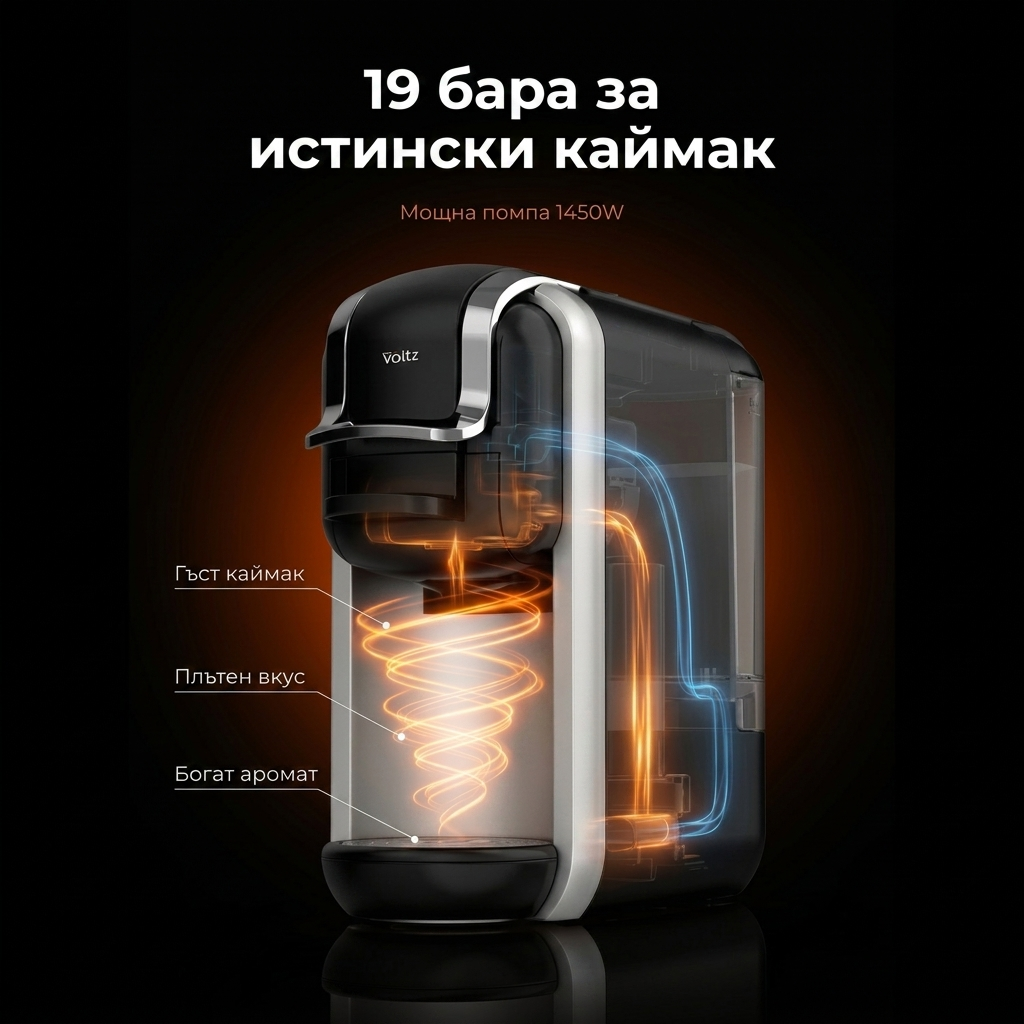 Еспресо машина 8 в 1 Oliver Voltz OV51171J8R — 19 bar, 1450W, Черно/Сиво