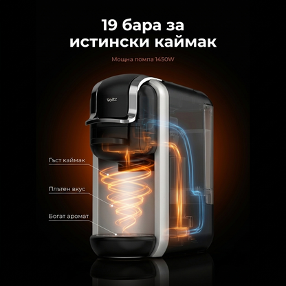 Еспресо машина 8 в 1 Oliver Voltz OV51171J8R — 19 bar, 1450W, Черно/Сиво