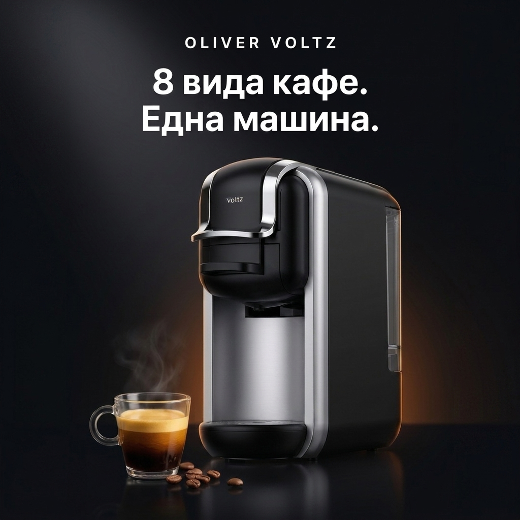 Еспресо машина 8 в 1 Oliver Voltz OV51171J8R — 19 bar, 1450W, Черно/Сиво