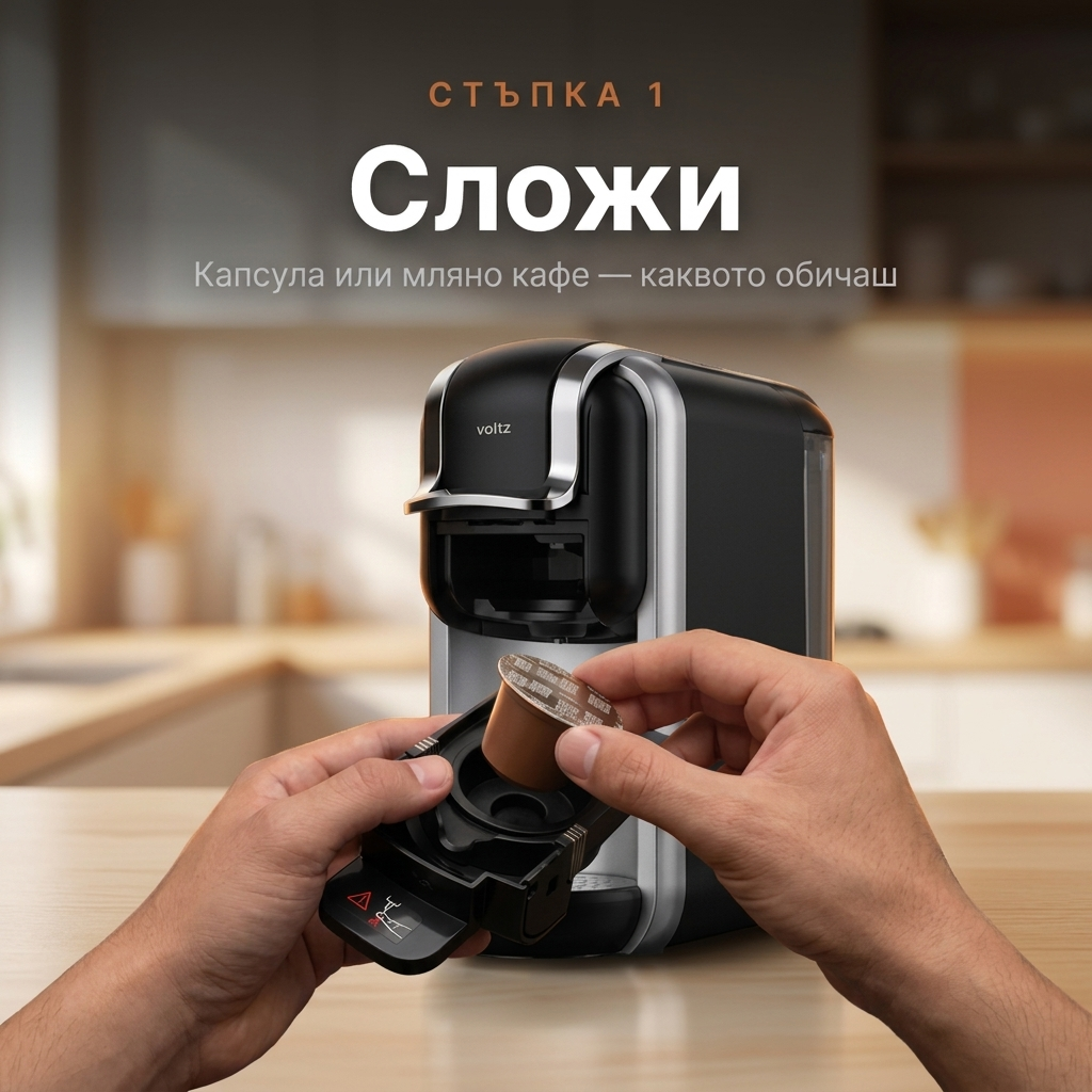 Стъпка 1 — сложи капсула или мляно кафе