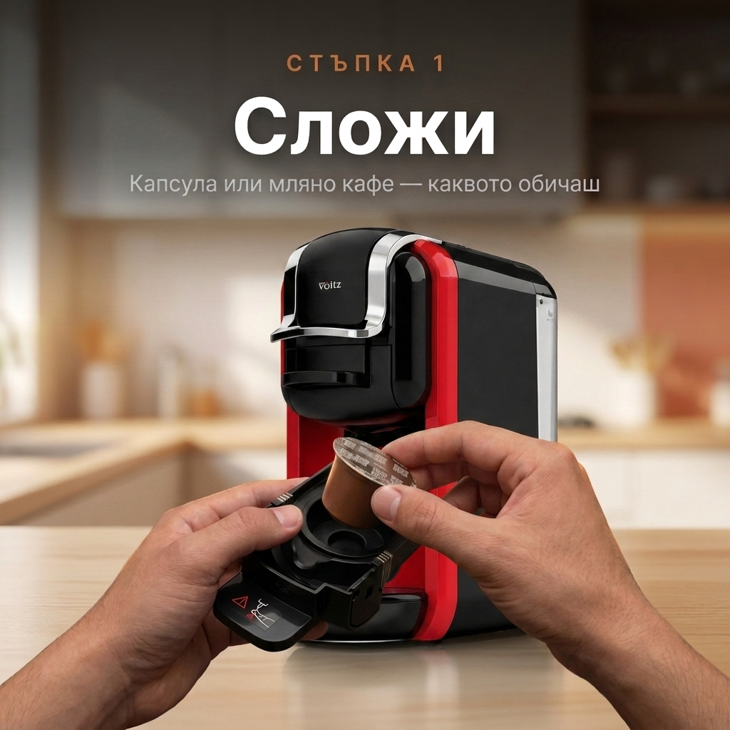 Стъпка 1 — сложи капсула или мляно кафе