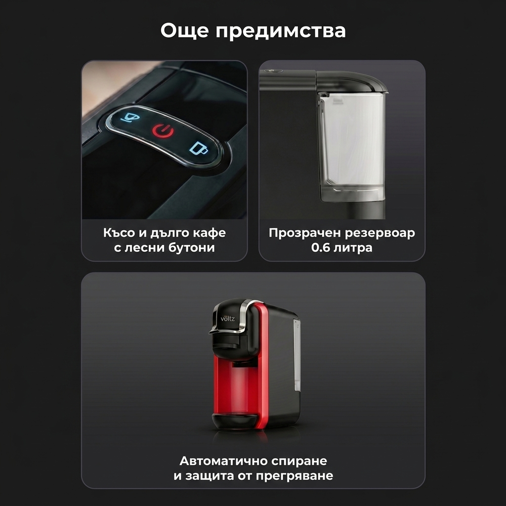 Еспресо машина 8 в 1 Oliver Voltz OV51171B5 — 19 bar, 1450W, Черно/Червено