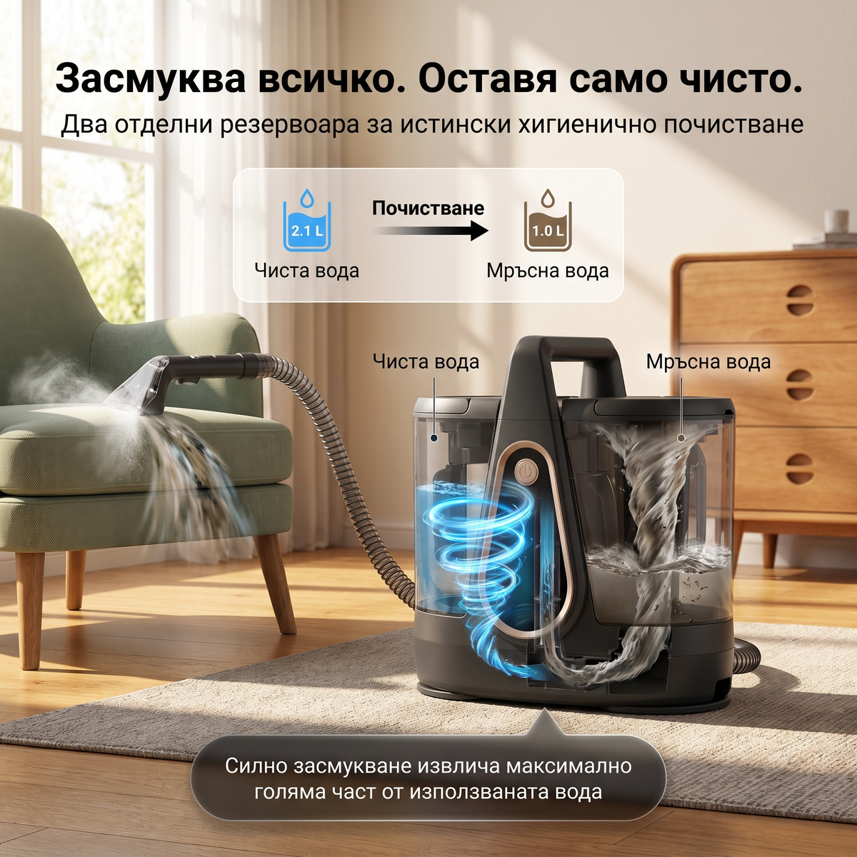 Мултифункционална машина за дълбоко почистване Oliver Voltz OV51006A — пране на тапицерия, пара, 1750W